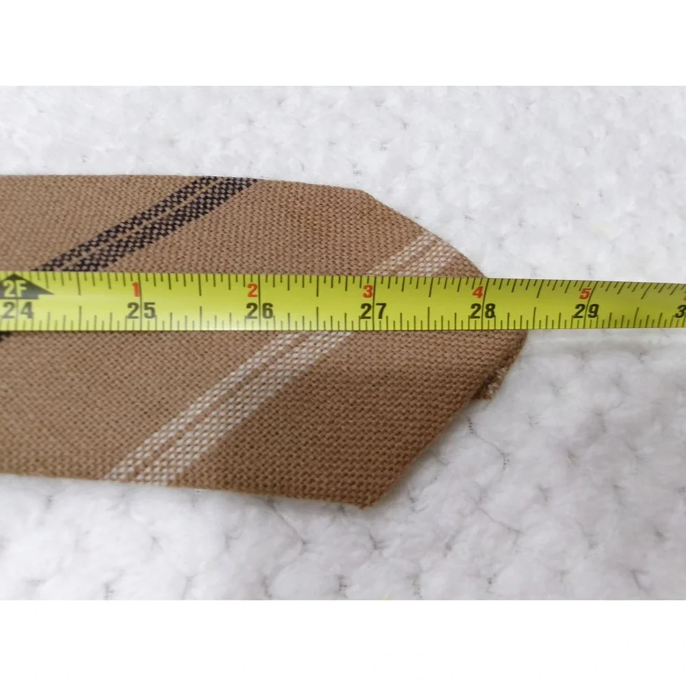 Rooster Mens 3x57 Necktie Tan Striped Scottish Lambswool Vintage Made in USA